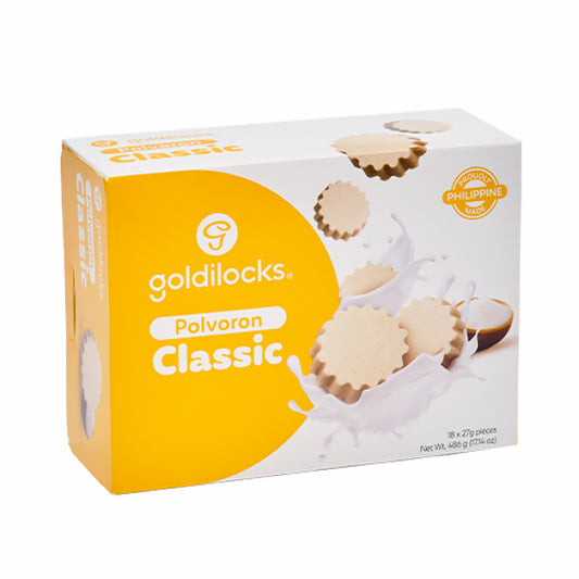 Goldilocks Polvoron Classic packaging with yellow and white design