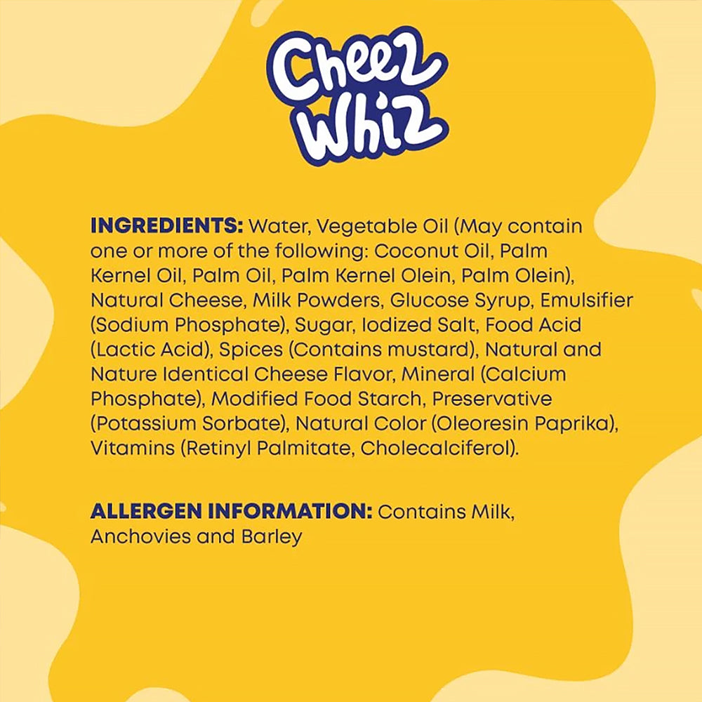 Cheez Whiz Original Spread 210g - ingredients list and allergen information