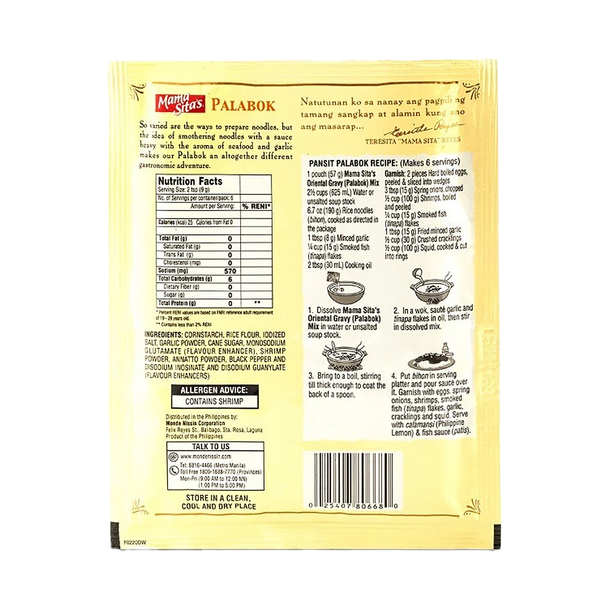 Mama Sita’s Palabok Oriental Gravy Mix 57g - back