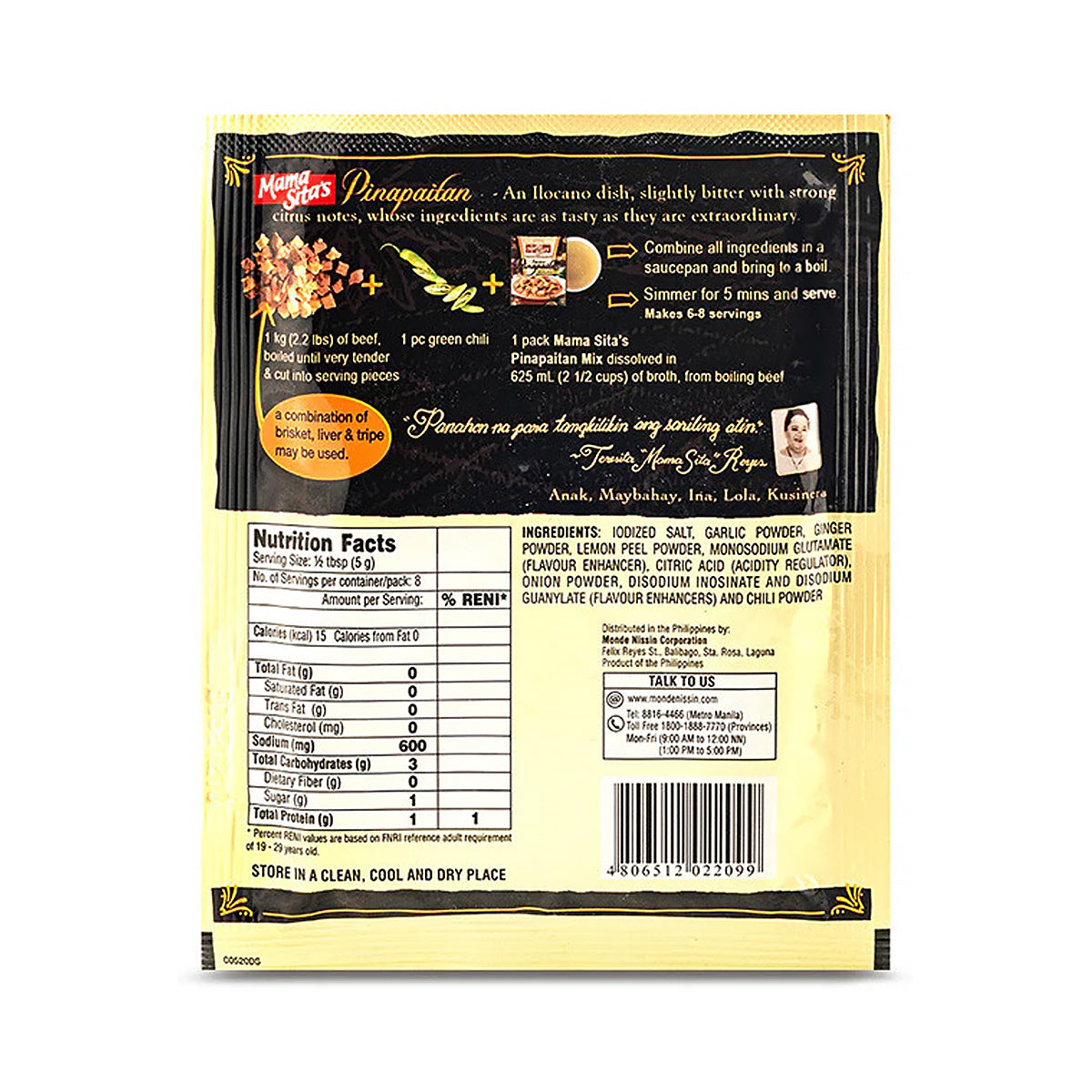 Mama Sita’s Ilocano Pinapaitan Bitter Stew Mix 40g - back