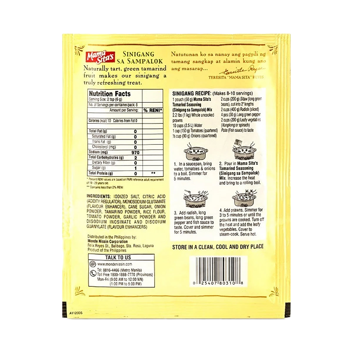 Mama Sita’s Sinigang sa Sampalok Tamarind Seasong Mix 50g - back