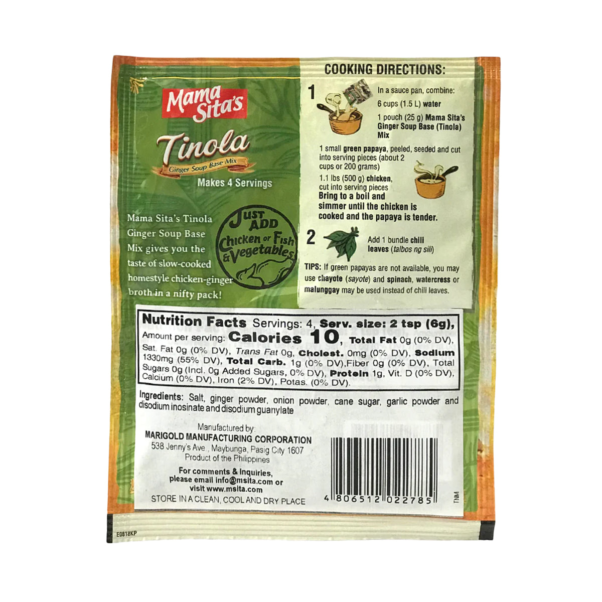 Mama Sita’s Tinola Ginger Soup Base Mix 25g - back