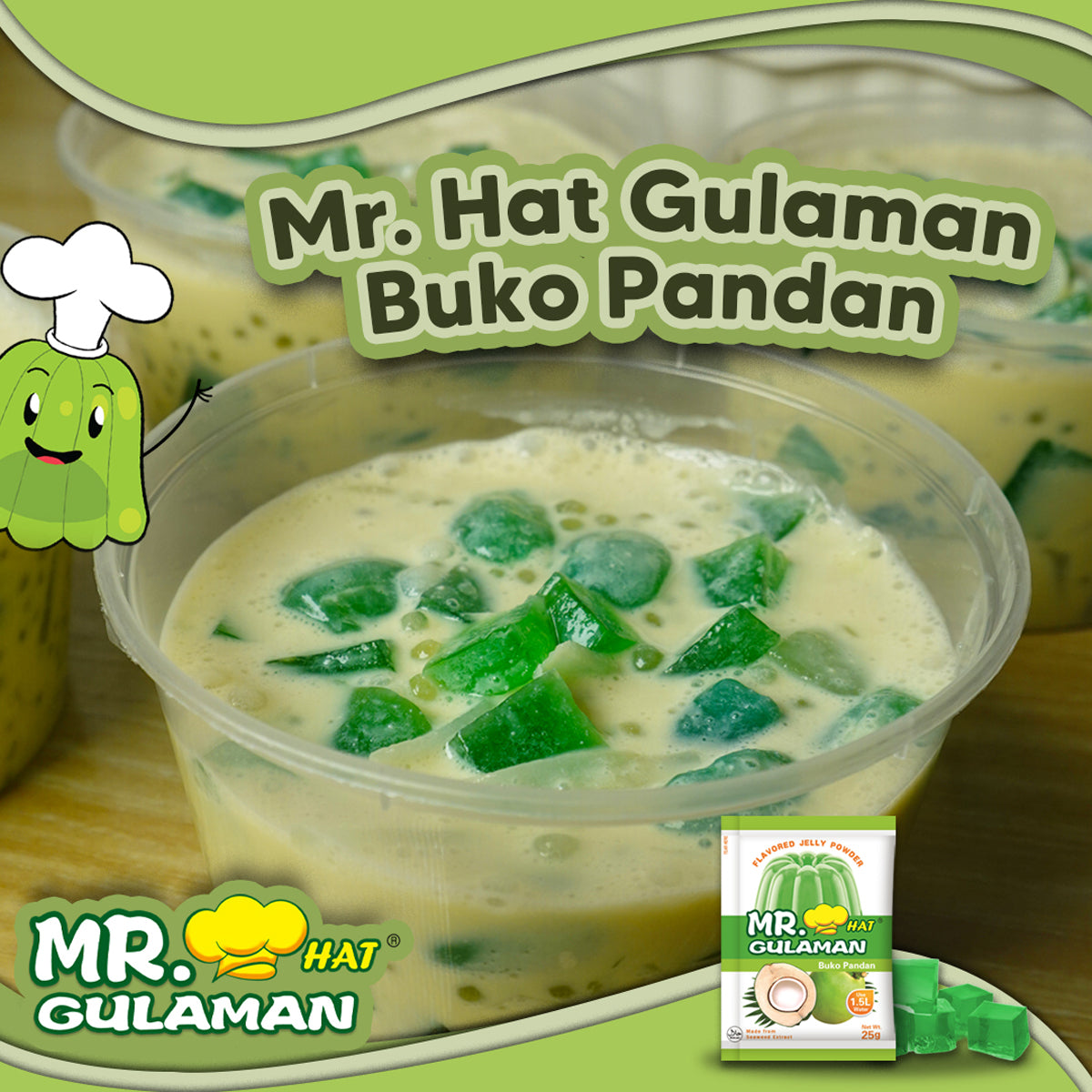 Mr. Hat Gulaman Buko Pandan Flavour Jelly Powder 25g