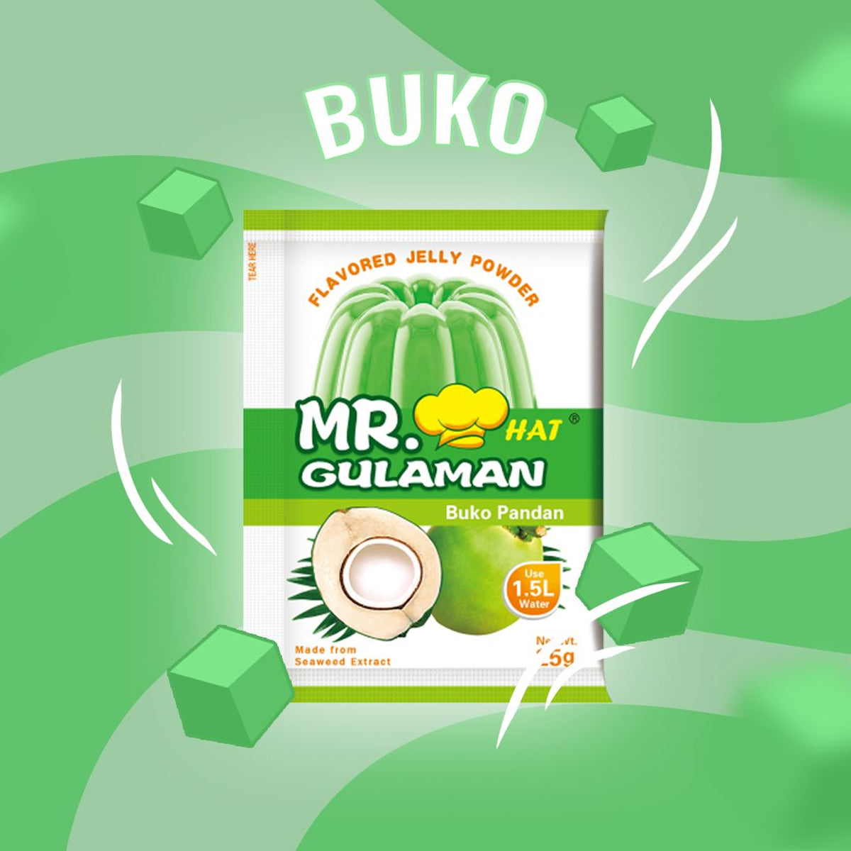 Mr. Hat Gulaman Buko Pandan Flavour Jelly Powder 25g
