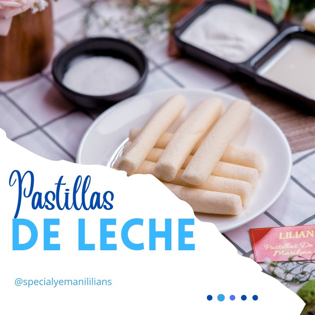 Pastillas de leche on a plate with a box in the background