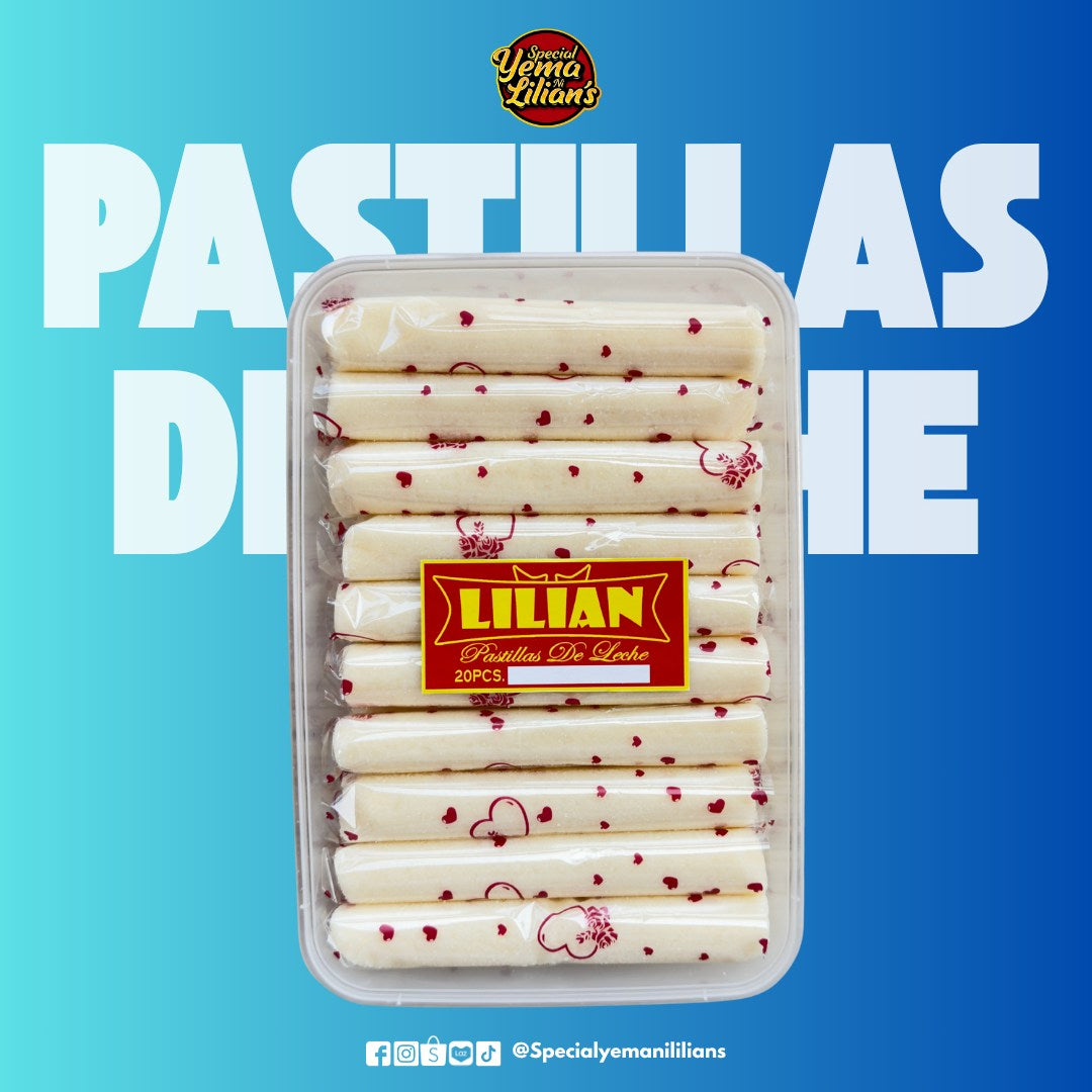Packaged pastillas de leche with Lilian brand on a blue background