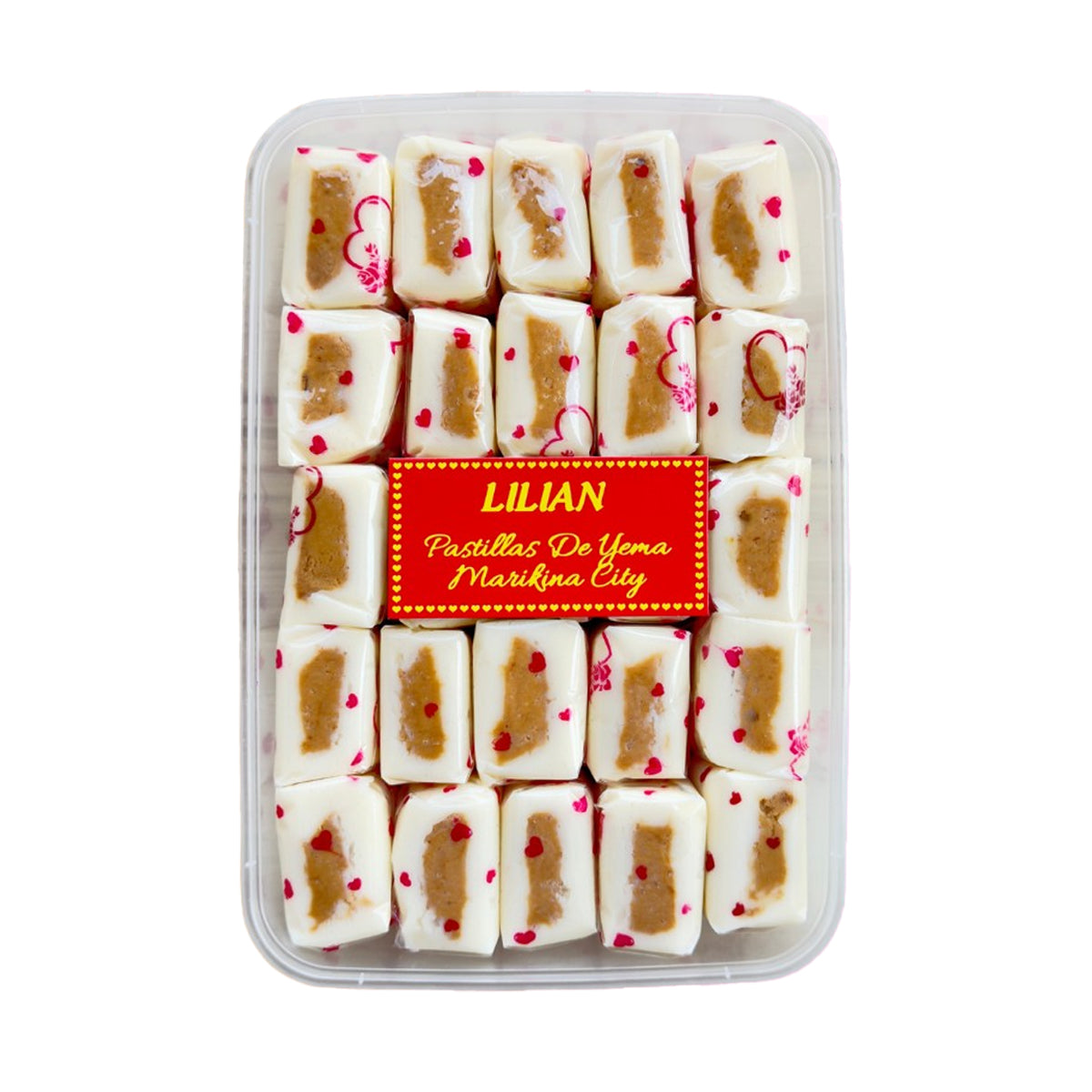Lilian’s Pastillas De Yema (20 pcs) Packaged dessert with a red label on a white background