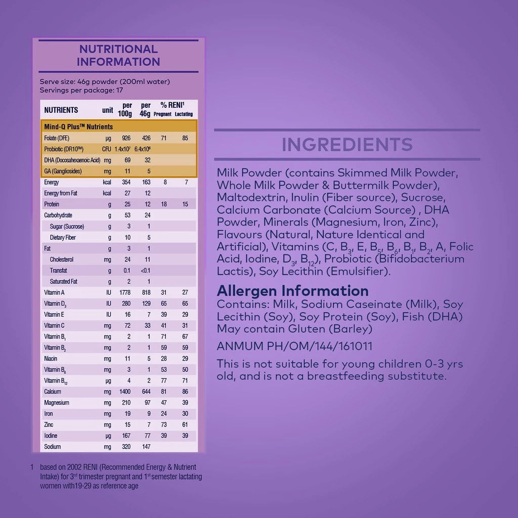 Anmum Materna Pregnancy Milk Powder Plain ingredients and allergen