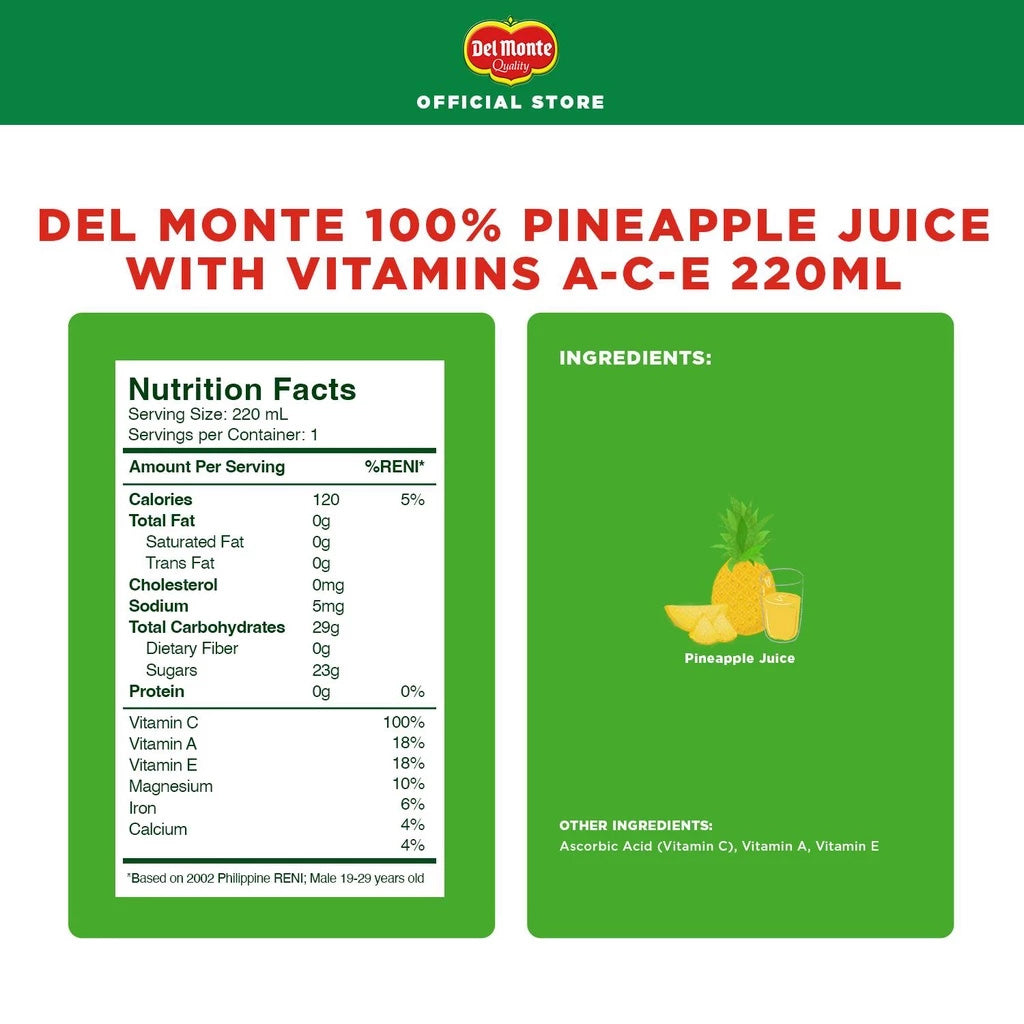 Del Monte 100% Pineapple Juice Drink 220ml - ingredients