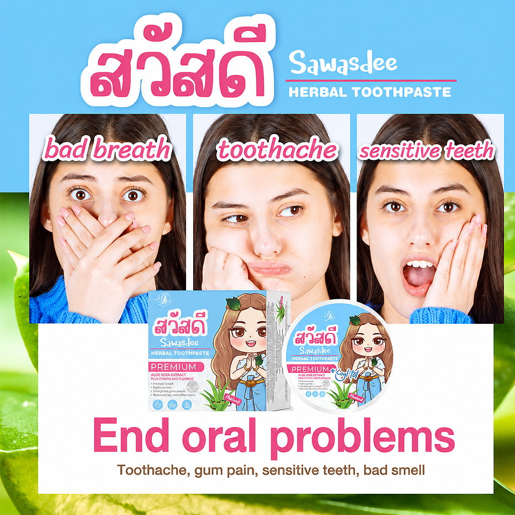 Sawasdee Herbal Toothpaste Premium + Xylitol + Fluoride Aloe Vera Extract 25g