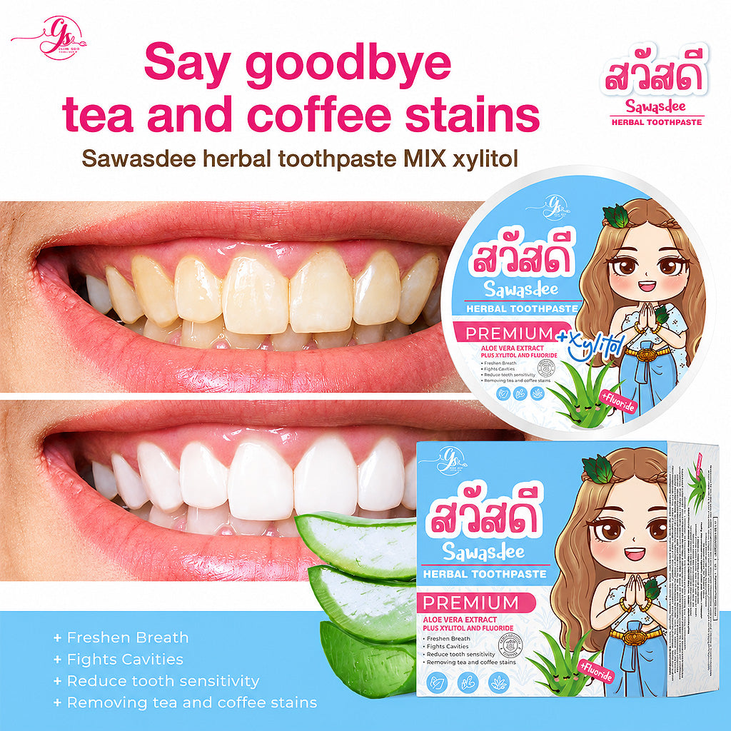 Sawasdee Herbal Toothpaste Premium + Xylitol + Fluoride Aloe Vera Extract 25g