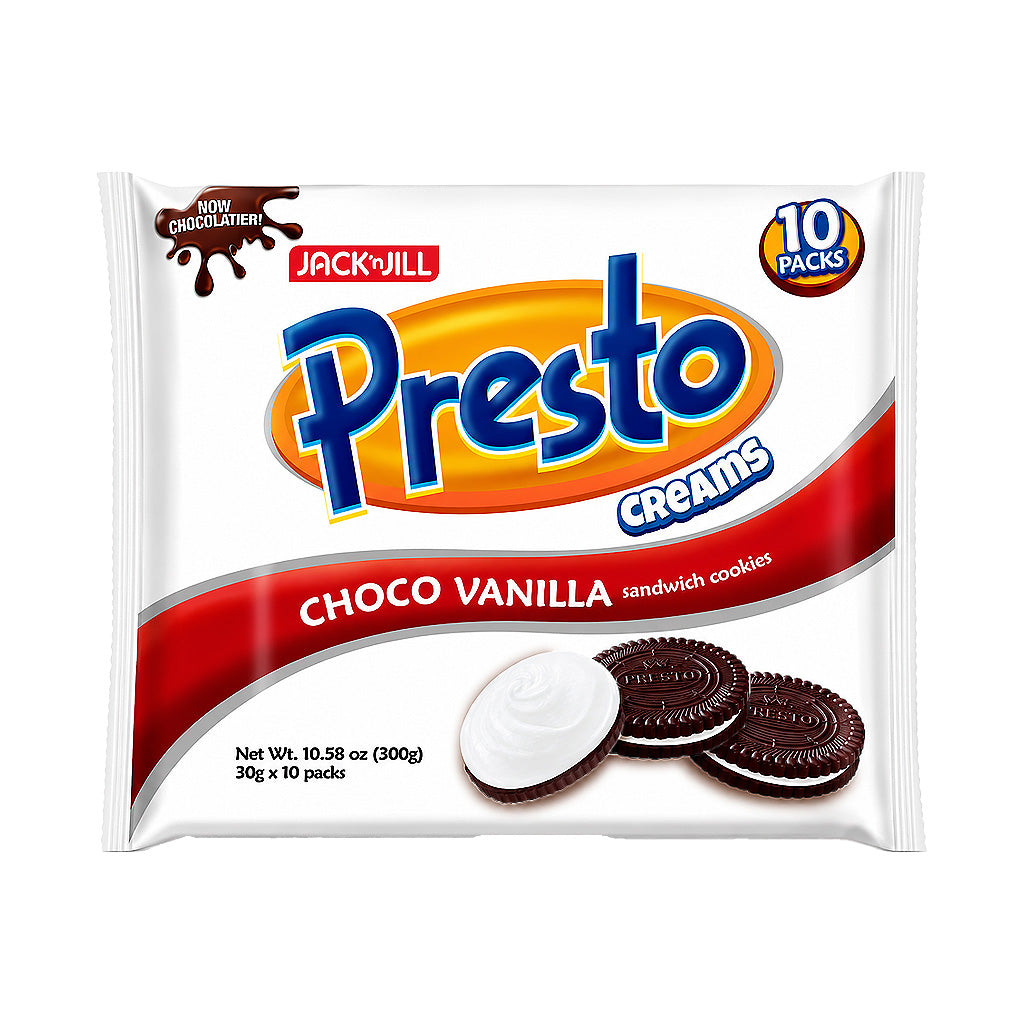 Jack 'n Jill Presto Creams Choco Vanilla Sandwich Cookies (30g x 10 packs)