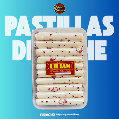 Packaged pastillas de leche with Lilian brand on a blue background