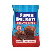 Super Delights Brownie Bites packaging with blue and red design