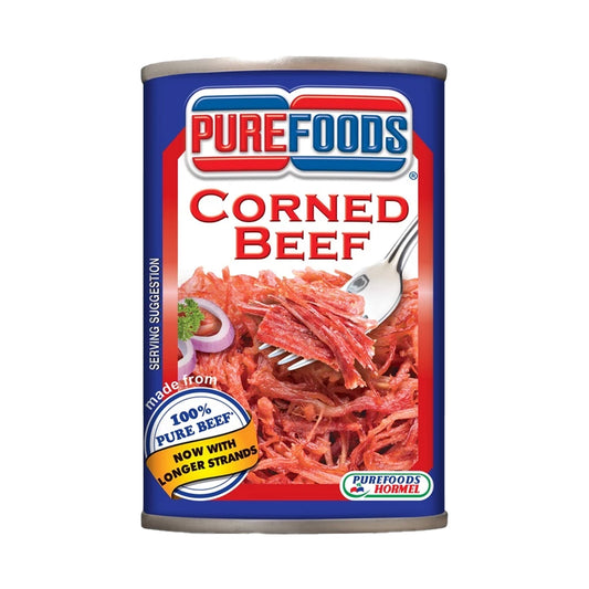 Can of Purefoods corned beef on a white background