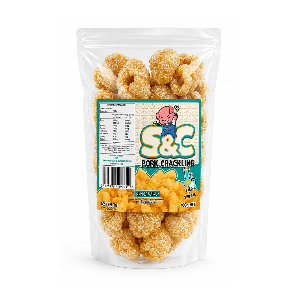 S&C Pork Crackling Salt & Vinegar 100g