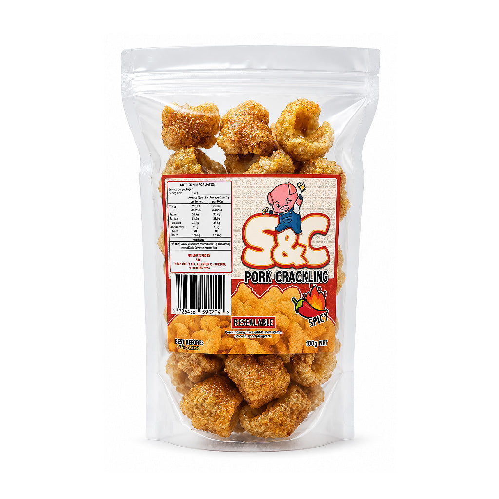 S&C Pork Crackling Spicy 100g